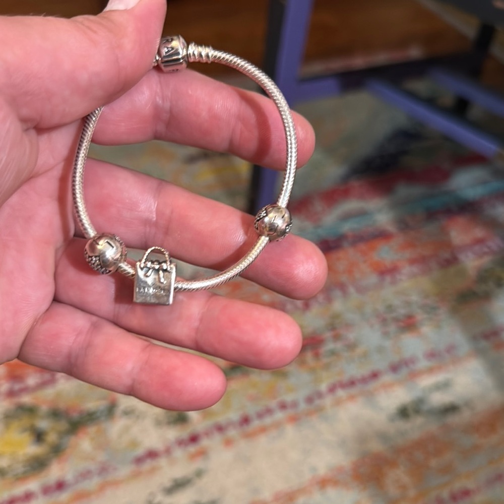 ⛓️🍄🌸❤️Pandora Silver Charm Bracelet with Elegant Design - Picture 4 of 9